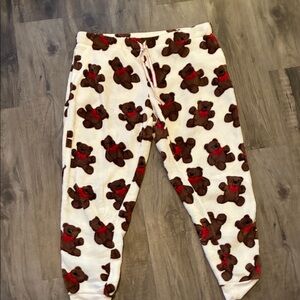 Fuzzy Teddy Bear Print Pajama Pants
